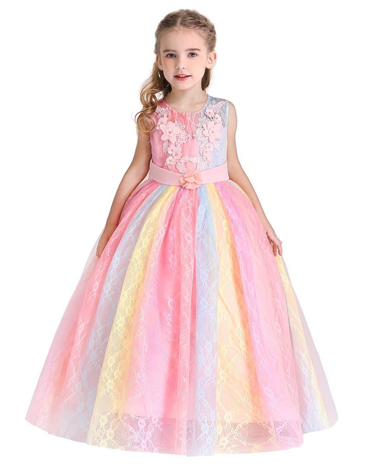 HIHCBF Girl's Pageant Birthday Party Princess Dress Vintage Floral Embroidery Lace Tulle Maxi Wedding Evening Dance Prom Multicoloured 15-16T - Image 5